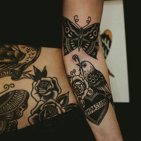 black and white arm tattoos|american traditional black and white.